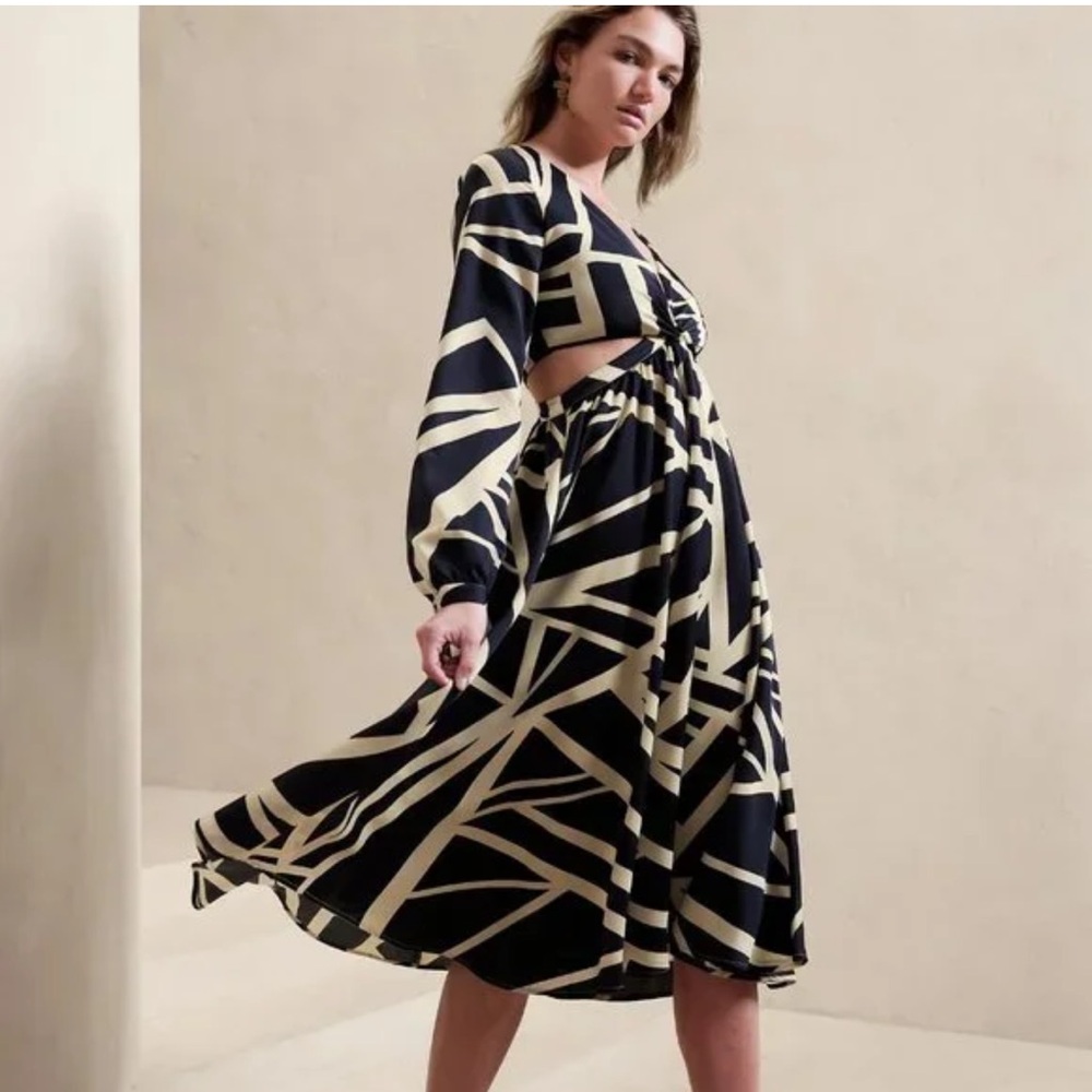 Banana Republic Long Sleeve Black and Cream Dress